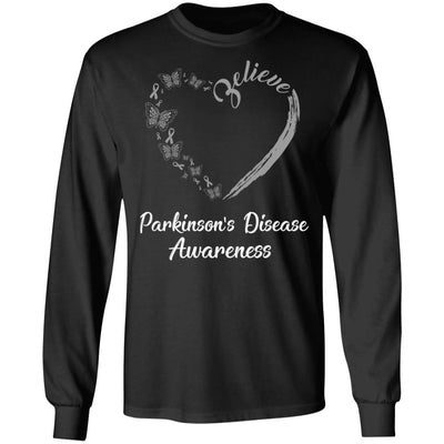 Butterfly Believe Parkinson's Disease Awareness Ribbon Gifts T-Shirt & Hoodie | Teecentury.com