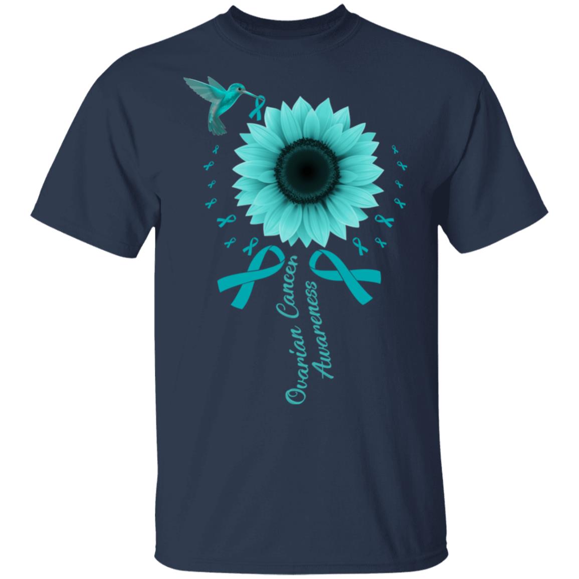 Hummingbird Sunflower Teal Ribbon Ovarian Cancer Awareness T-Shirt & Hoodie | Teecentury.com