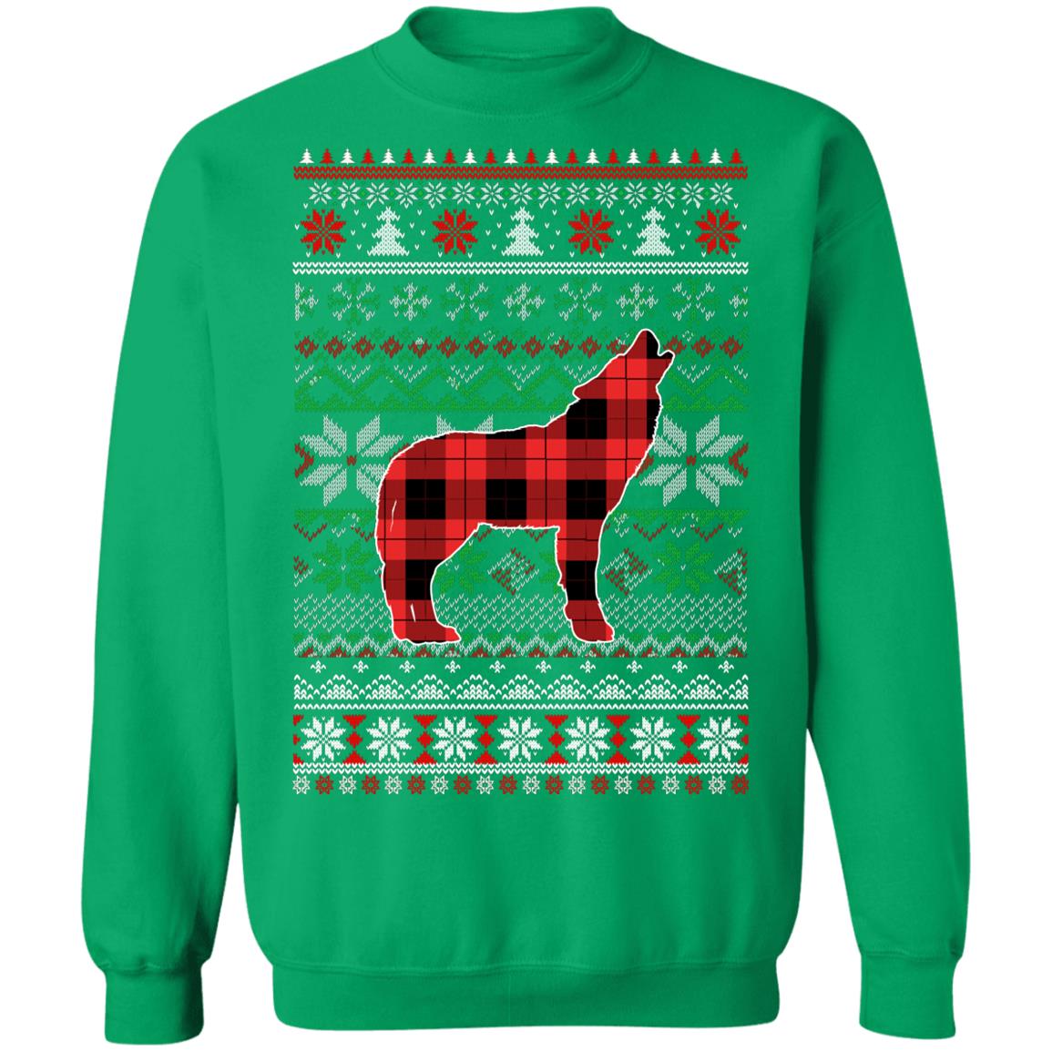Wolve Red Plaid Ugly Christmas Sweater Funny Gifts T-Shirt & Sweatshirt | Teecentury.com