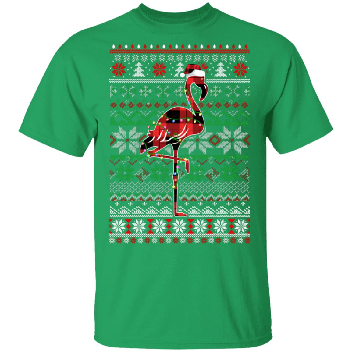 Red Plaid Buffalo Flamingo Pajamas Christmas Sweater T-Shirt & Sweatshirt | Teecentury.com