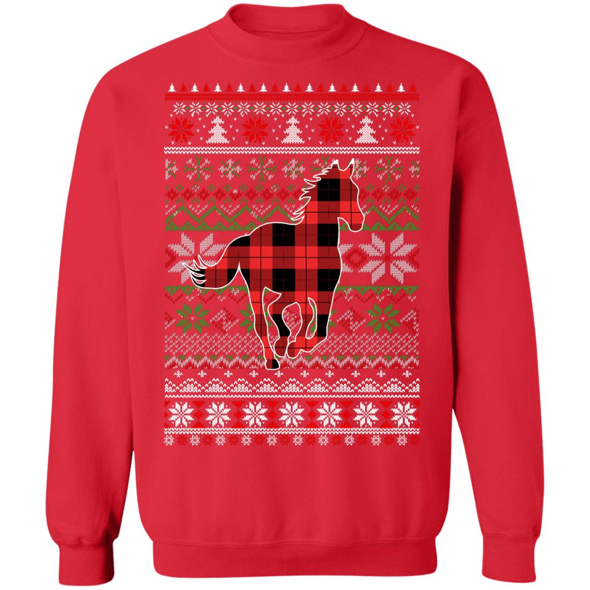 Horse Red Plaid Ugly Christmas Sweater Funny Gifts T-Shirt & Sweatshirt | Teecentury.com