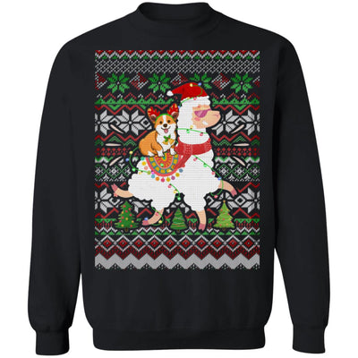 Funny Corgi Riding Llama Ugly Christmas Sweater Gifts T-Shirt & Sweatshirt | Teecentury.com