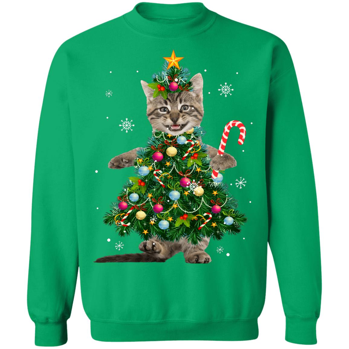 Santa Maine Coon Cat Christmas Tree Light Funny Xmas Cat Shirt