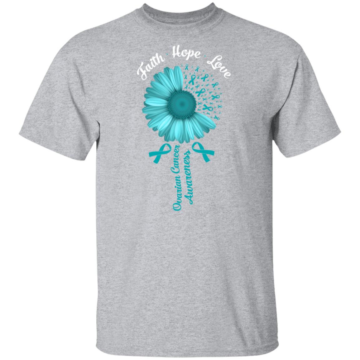 Faith Hope Love Teal Ribbon Ovarian Cancer Awareness T-Shirt & Hoodie | Teecentury.com
