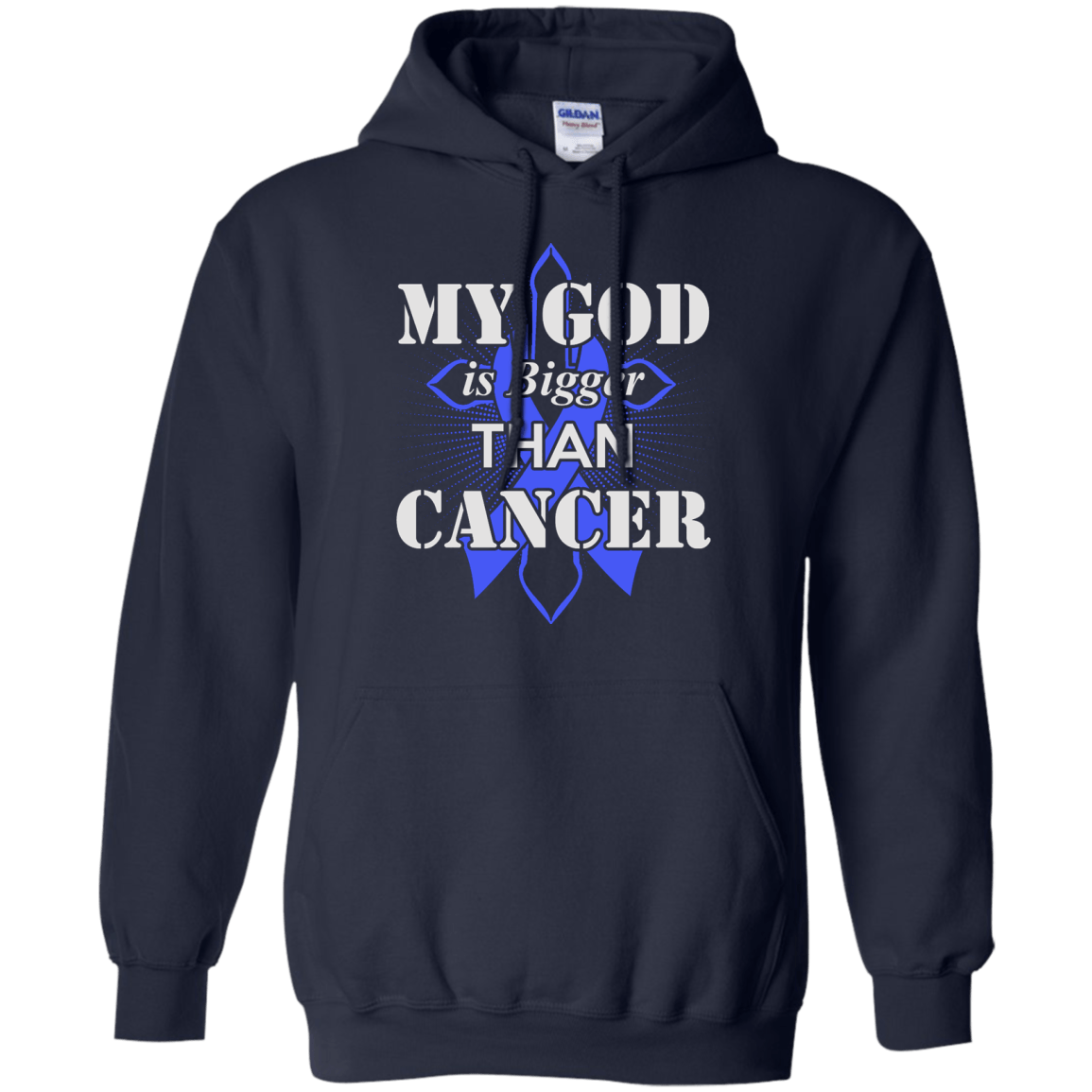 My God Is Bigger Than Cancer Blue Awareness Ribbon T-Shirt & Hoodie | Teecentury.com