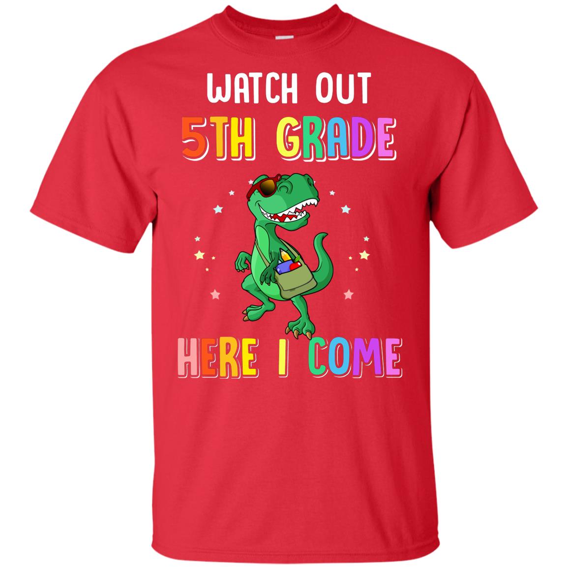 5th Grade Here I Come Dinosaur Back To School Youth Youth Shirt | Teecentury.com