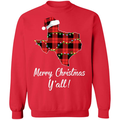 Merry Christmas Y'all Texas State Red Plaid Gift T-Shirt & Sweatshirt | Teecentury.com