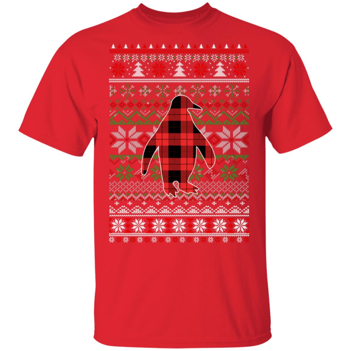 Penguin Red Plaid Ugly Christmas Sweater Funny Gifts T-Shirt & Sweatshirt | Teecentury.com