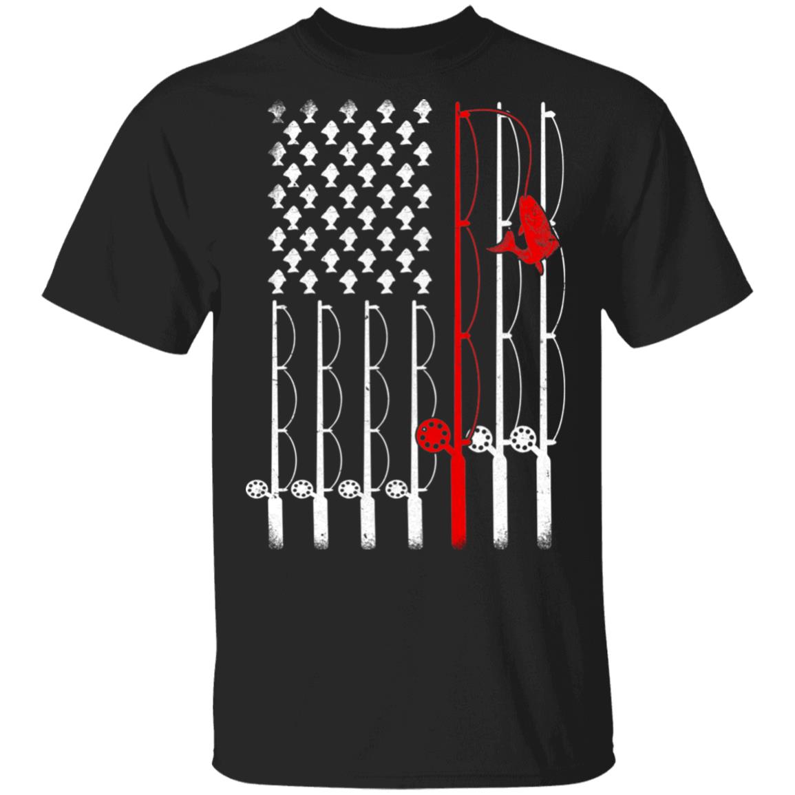 Vintage Fishing Clothes American Flag Bass Fishing Gift T-shirts unisex Tees Black/S