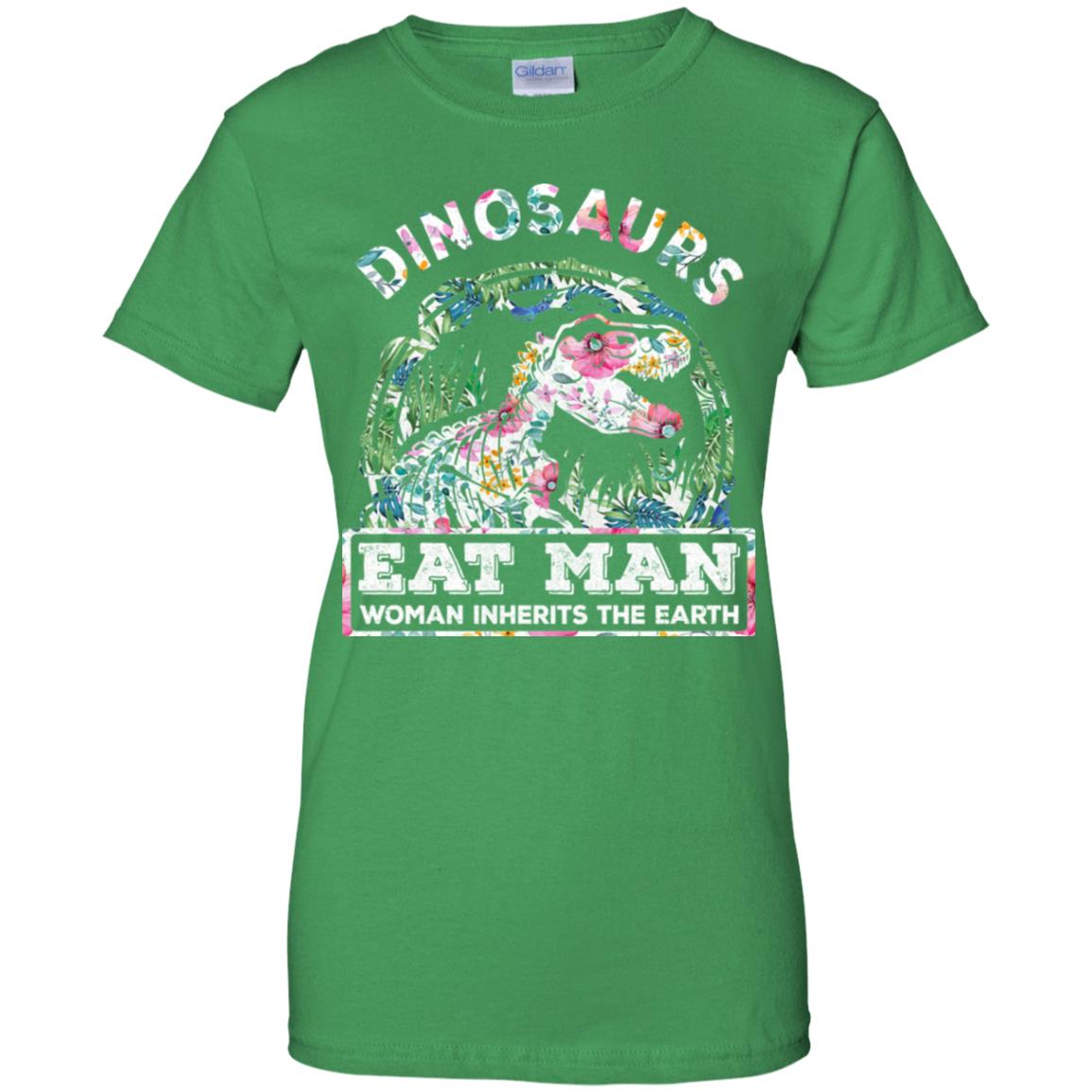 Funny Dinosaurs Eat Man Woman Inherits The Earth T-Shirt & Tank Top | Teecentury.com