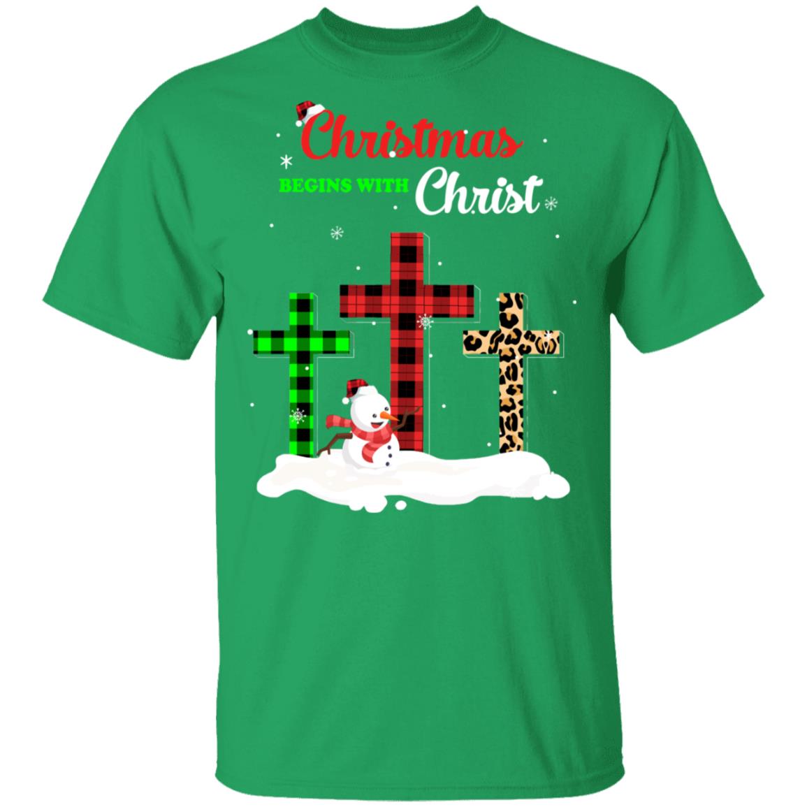 Christmas Begins With Christ Cross Buffalo Plaid Xmas Gift T-Shirt & Sweatshirt | Teecentury.com