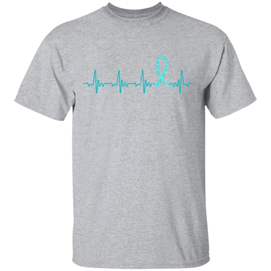 Ovarian Cancer Awareness Teal Ribbon Heartbeat T-Shirt & Hoodie | Teecentury.com