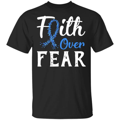 Colon Cancer Awareness Blue Ribbon Faith Over Fear T-Shirt & Hoodie | Teecentury.com