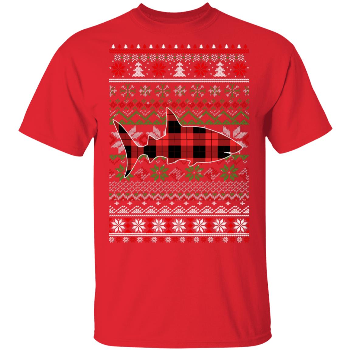 Shark Red Plaid Ugly Christmas Sweater Funny Gifts T-Shirt & Sweatshirt | Teecentury.com