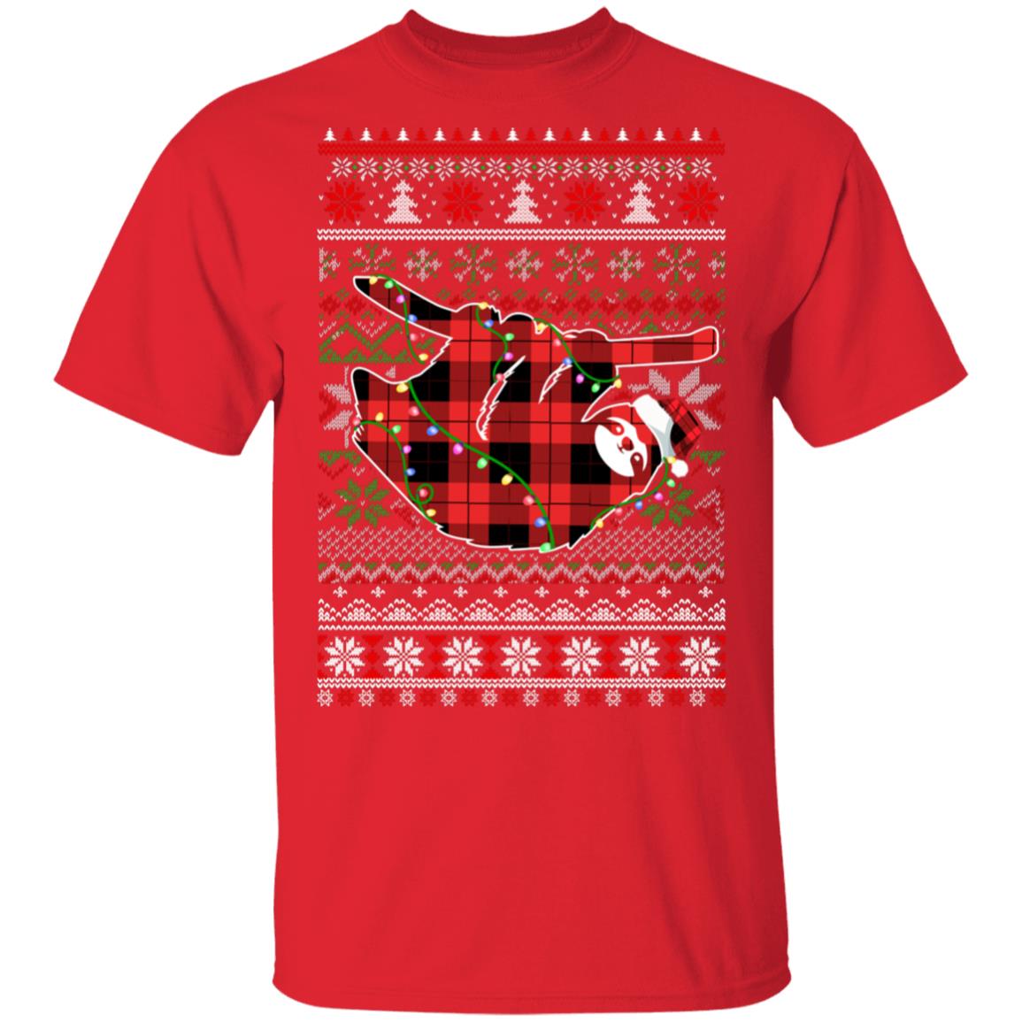 Red Plaid Buffalo Sloth Pajamas Family Christmas Sweater T-Shirt & Sweatshirt | Teecentury.com