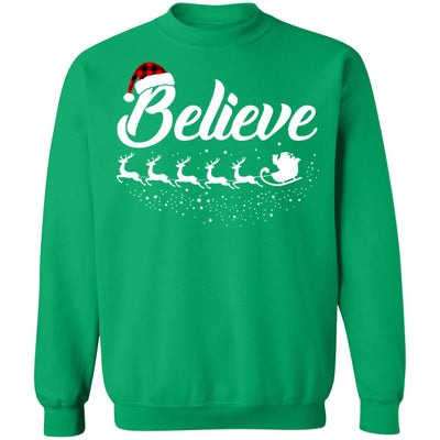 Believe Christmas Gifts Santa Hat Buffalo Plaid T-Shirt & Sweatshirt | Teecentury.com