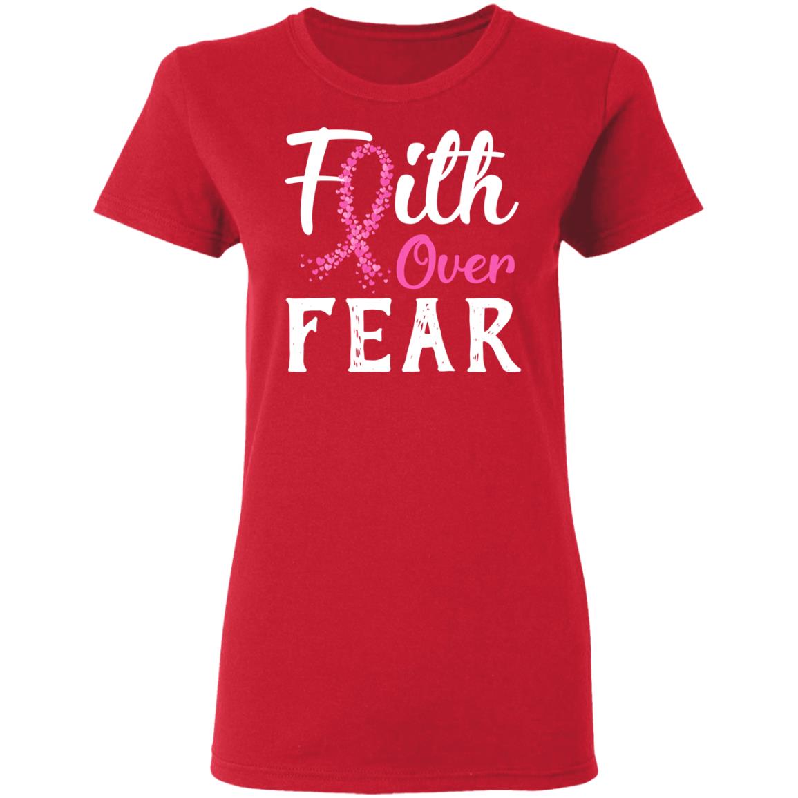 Breast Cancer Awareness Pink Ribbon Faith Over Fear T-Shirt & Hoodie | Teecentury.com