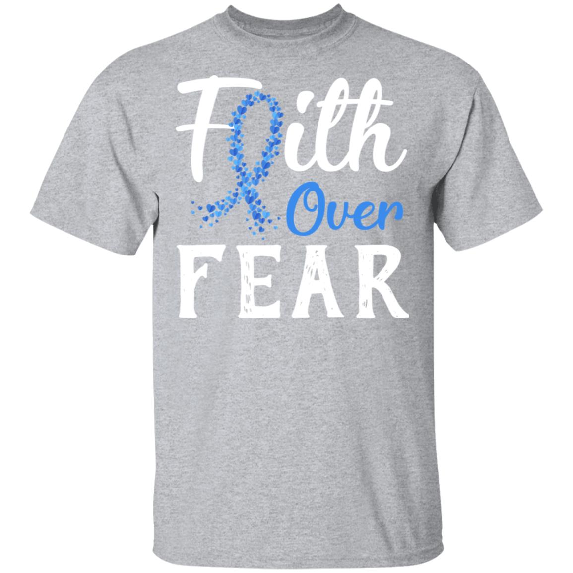 Colon Cancer Awareness Blue Ribbon Faith Over Fear T-Shirt & Hoodie | Teecentury.com