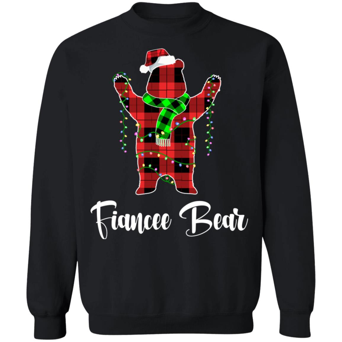 Red Plaid Fiancee Bear Couple Matching Christmas Pajama T-Shirt & Sweatshirt | Teecentury.com