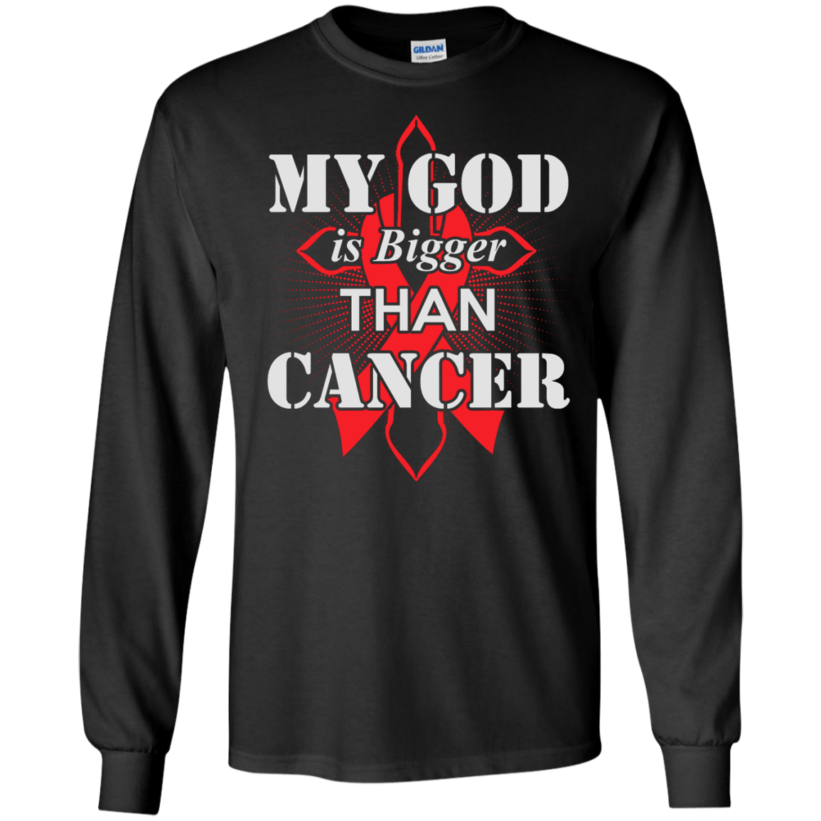 My God Is Bigger Than Cancer Red Awareness Ribbon T-Shirt & Hoodie | Teecentury.com