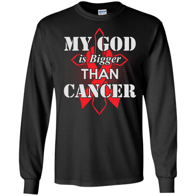 My God Is Bigger Than Cancer Red Awareness Ribbon T-Shirt & Hoodie | Teecentury.com