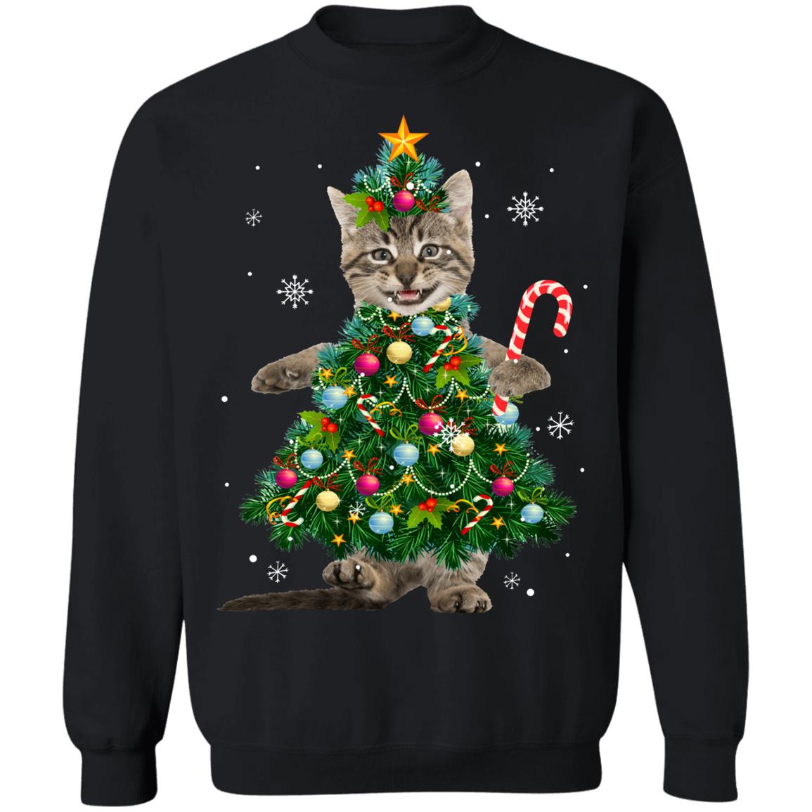 Santa Maine Coon Cat Christmas Tree Light Funny Xmas Cat T-Shirt & Sweatshirt | Teecentury.com