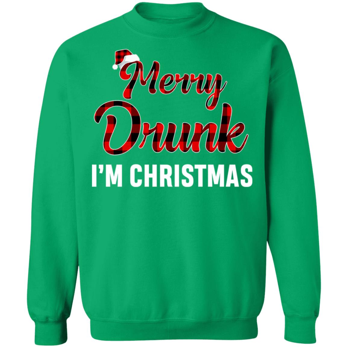 Red Plaid Xmas Drinking Wine Merry Drunk I'm Christmas T-Shirt & Sweatshirt | Teecentury.com