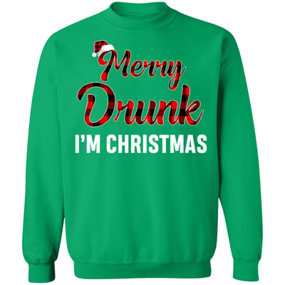 Red Plaid Xmas Drinking Wine Merry Drunk I'm Christmas T-Shirt & Sweatshirt | Teecentury.com