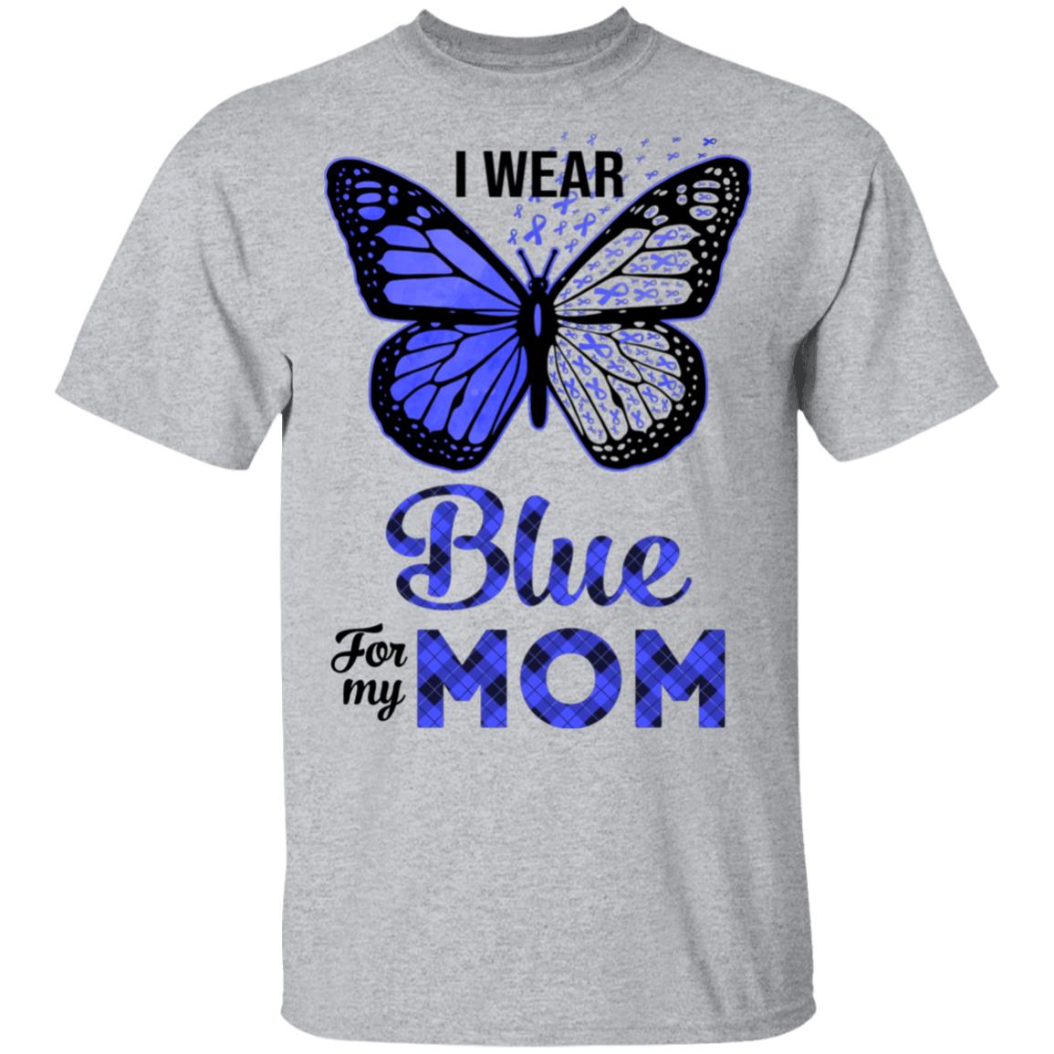 I Wear Blue For My Mom Butterfly Colon Prostate Cancer T-Shirt & Hoodie | Teecentury.com