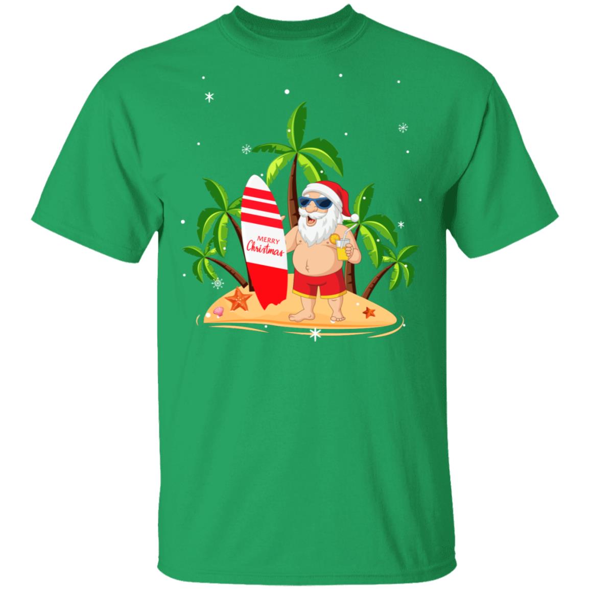 Merry Christmas In July Santa Hawaiian Surfing Summer T-Shirt & Sweatshirt | Teecentury.com