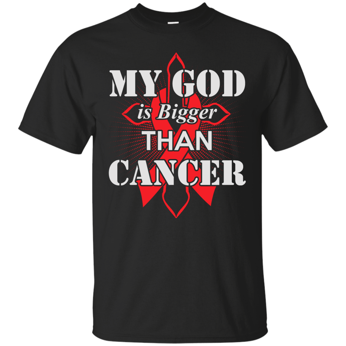 My God Is Bigger Than Cancer Red Awareness Ribbon T-Shirt & Hoodie | Teecentury.com