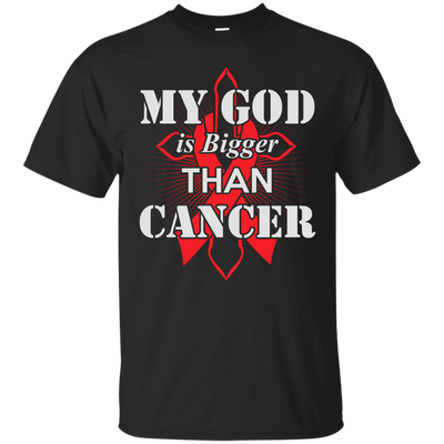 My God Is Bigger Than Cancer Red Awareness Ribbon T-Shirt & Hoodie | Teecentury.com