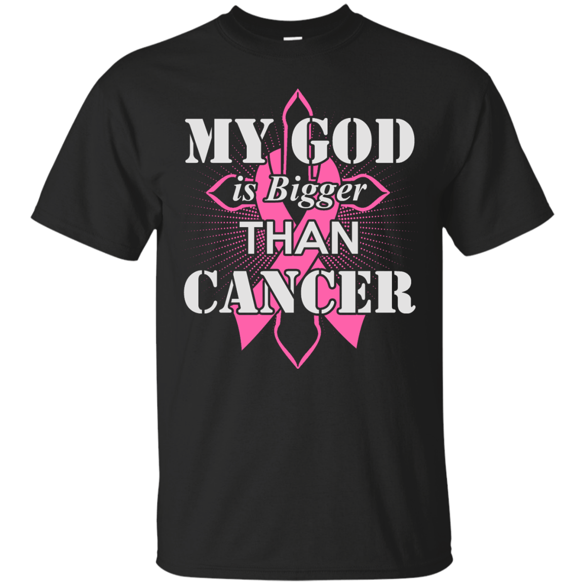 My God Is Bigger Than Cancer Pink Awareness Ribbon T-Shirt & Hoodie | Teecentury.com