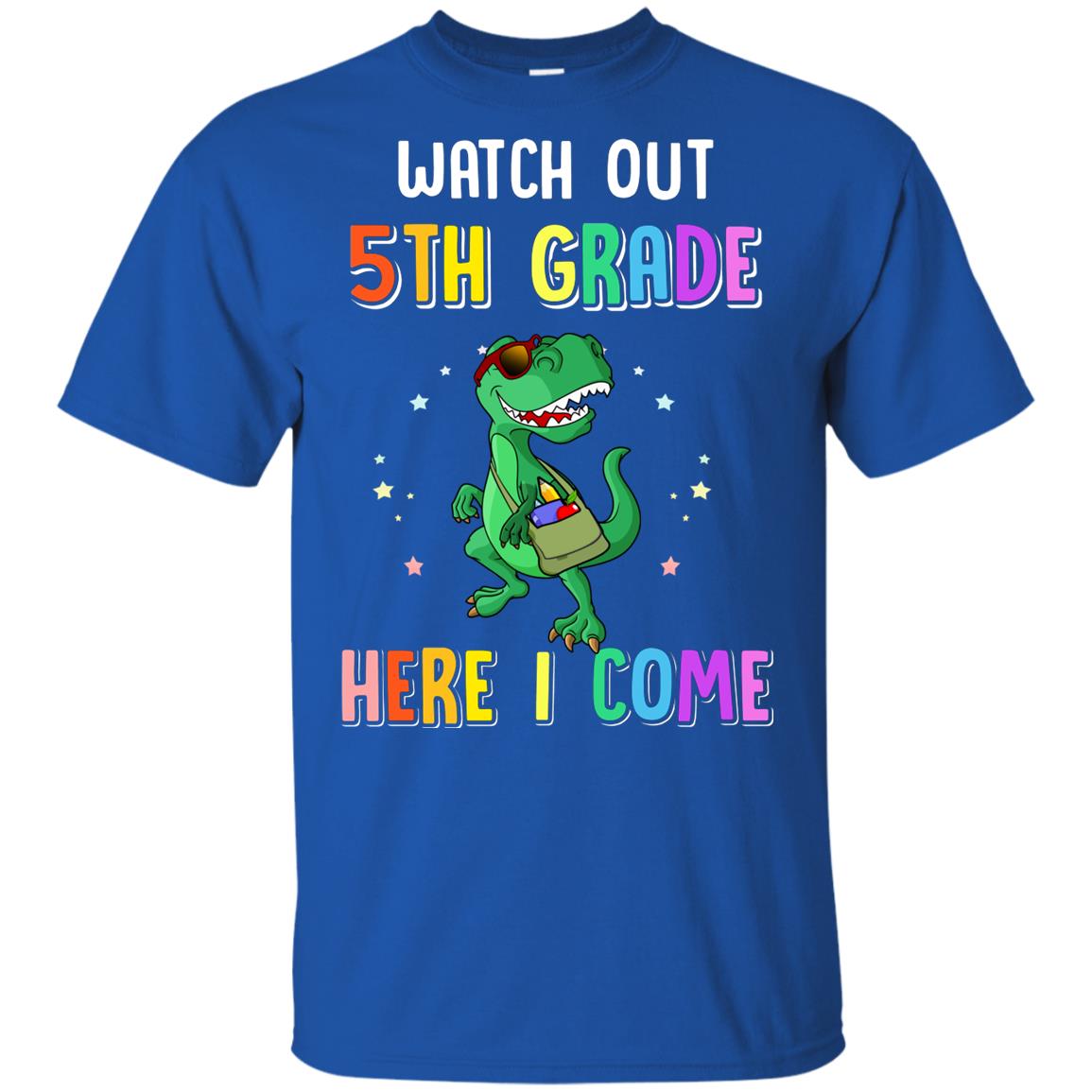 5th Grade Here I Come Dinosaur Back To School Youth Youth Shirt | Teecentury.com