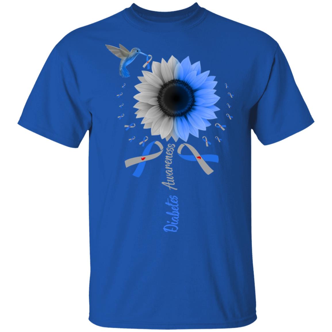Hummingbird Sunflower Blue Gray Ribbon Diabetes Awareness T-Shirt & Hoodie | Teecentury.com