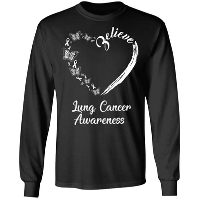 Butterfly Believe Lung Cancer Awareness Ribbon Gifts T-Shirt & Hoodie | Teecentury.com