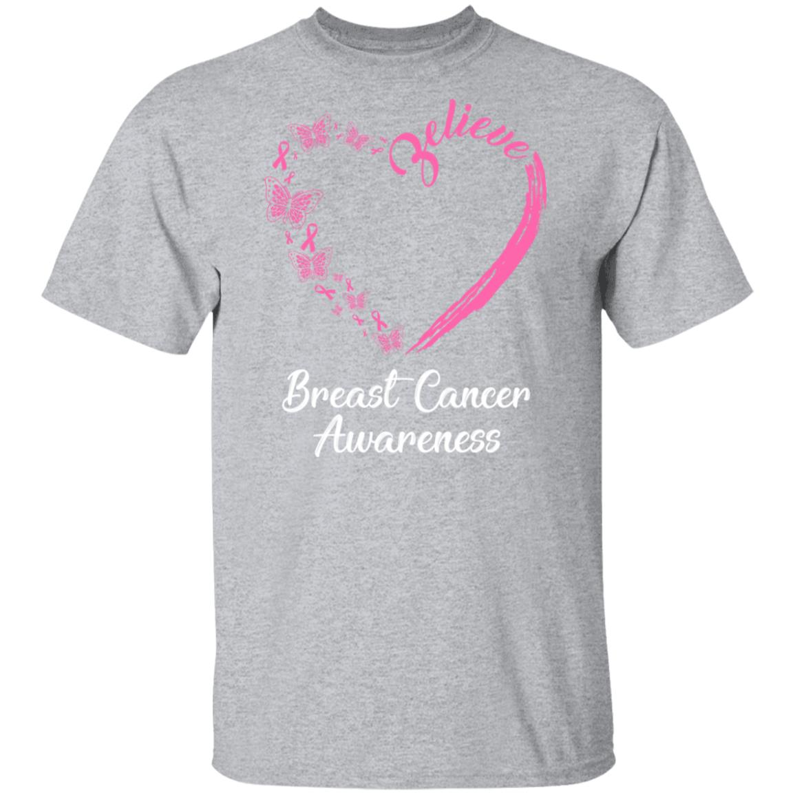 Butterfly Believe Breast Cancer Awareness Ribbon Gifts T-Shirt & Hoodie | Teecentury.com