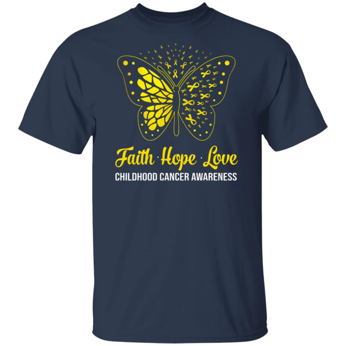Faith Hope Love Gold Butterfly Childhood Cancer Awareness T-Shirt & Hoodie | Teecentury.com