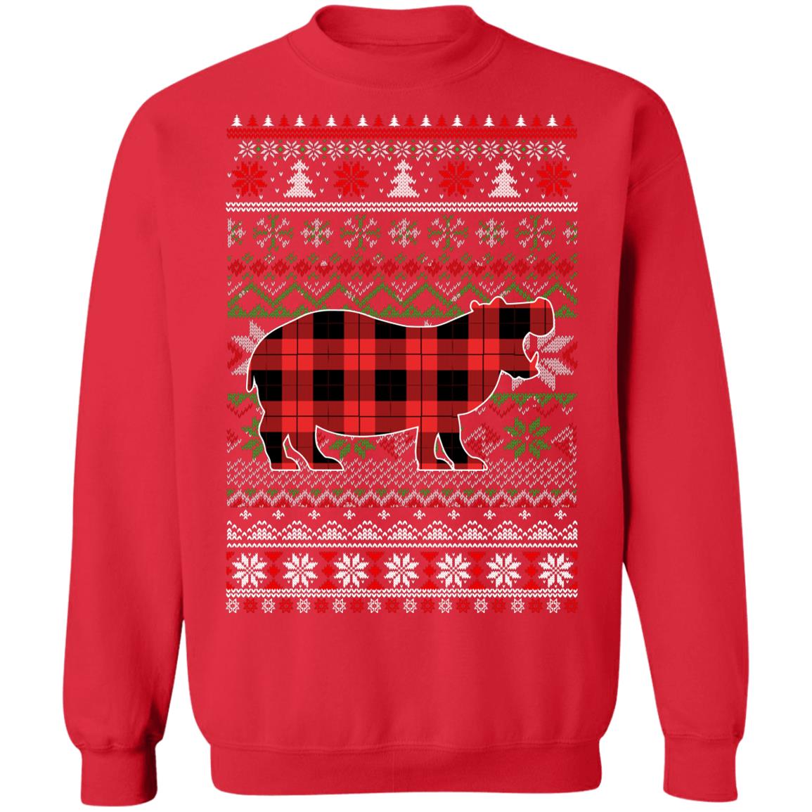 Hippo Red Plaid Ugly Christmas Sweater Funny Gifts T-Shirt & Sweatshirt | Teecentury.com