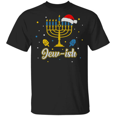 Christmas Ugly Hanukkah Sweater menorah Santa hat Jew-ish T-Shirt & Sweatshirt | Teecentury.com