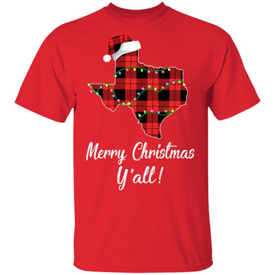 Merry Christmas Y'all Texas State Red Plaid Gift T-Shirt & Sweatshirt | Teecentury.com