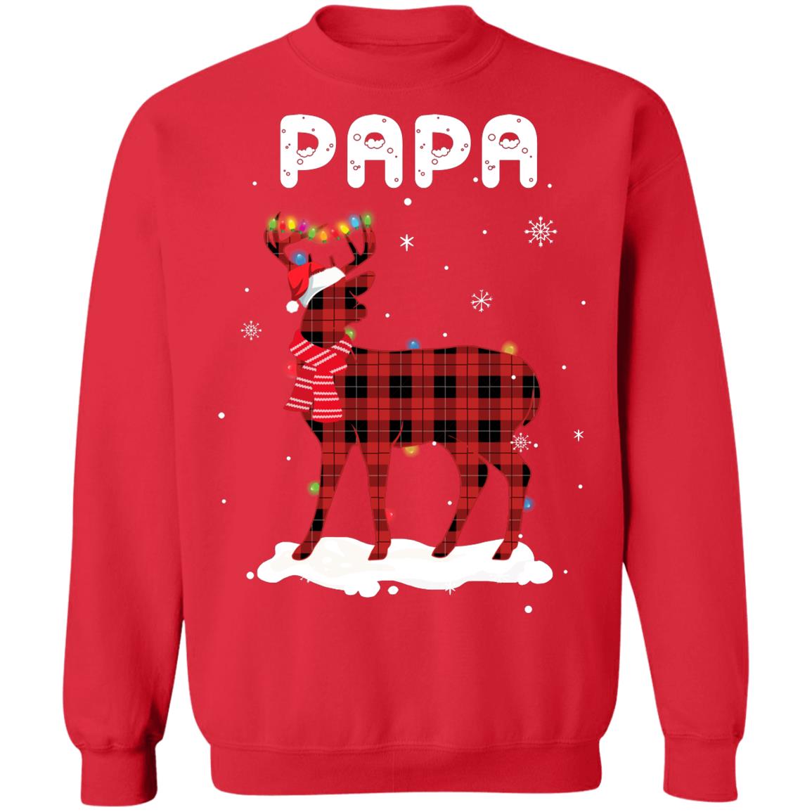 Papa Deer Red Plaid Christmas Family Matching Pajamas T-Shirt & Sweatshirt | Teecentury.com