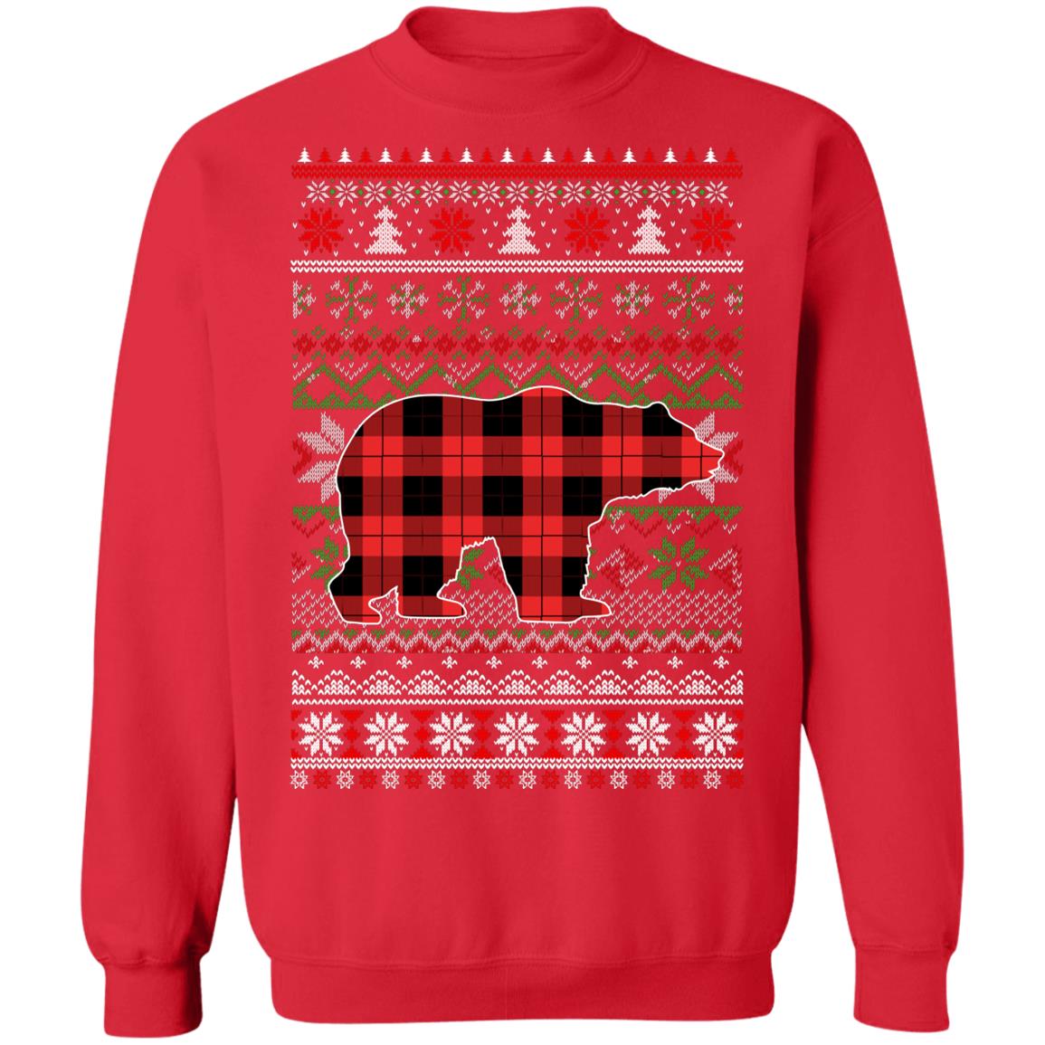 Bear Red Plaid Ugly Christmas Sweater Funny Gifts T-Shirt & Sweatshirt | Teecentury.com