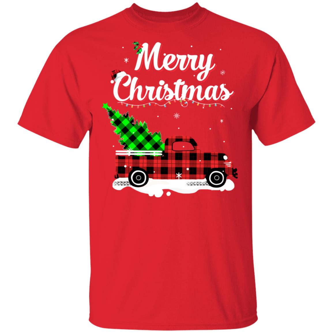 Red Truck Christmas Buffalo Plaid Merry Christmas T-Shirt & Sweatshirt | Teecentury.com