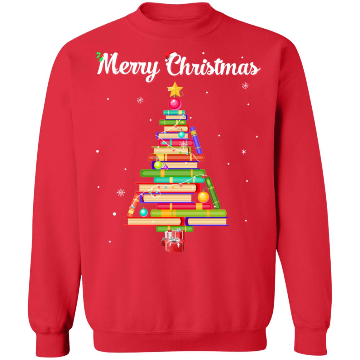 Merry Christmas Tree Love Reading Books Librarian T-Shirt & Sweatshirt | Teecentury.com