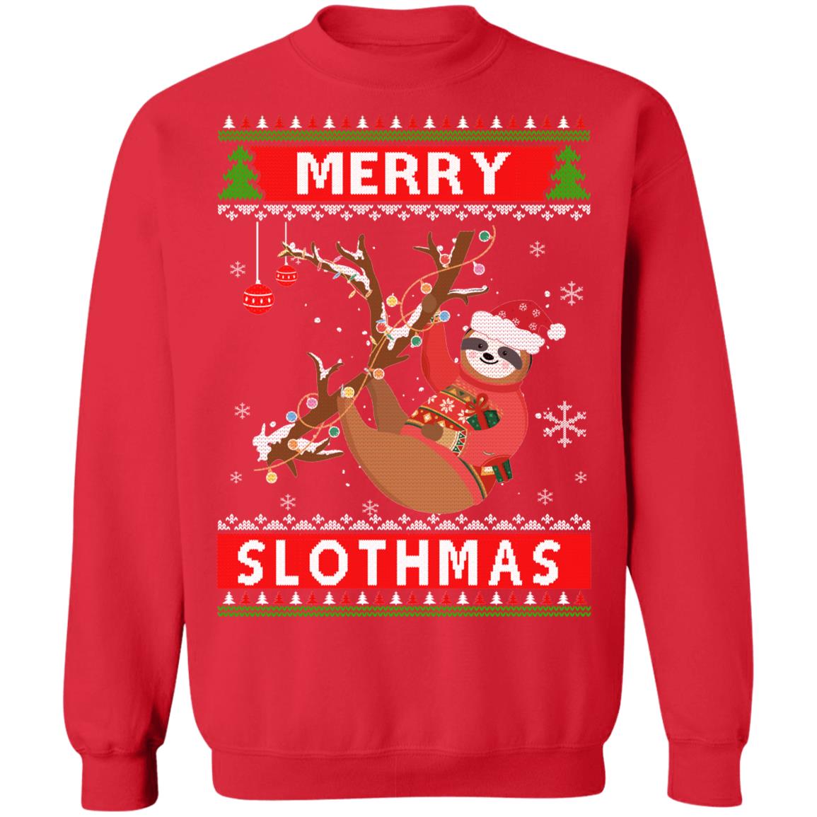 Merry Slothmas Christmas Pajama Sloth Lovers Ugly Sweater T-Shirt & Sweatshirt | Teecentury.com