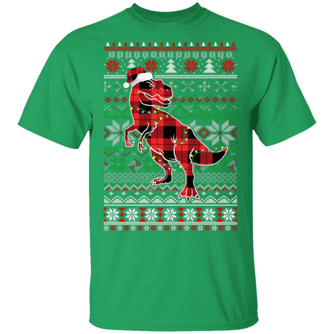Red Plaid Buffalo T Rex Dinosaur Pajamas Christmas Sweater T-Shirt & Sweatshirt | Teecentury.com