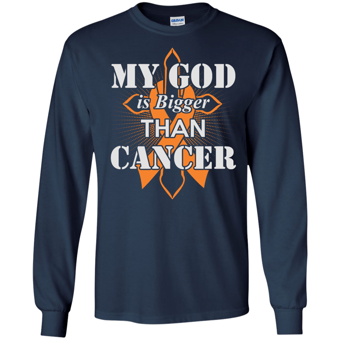 My God Is Bigger Than Cancer Orange Awareness Ribbon T-Shirt & Hoodie | Teecentury.com