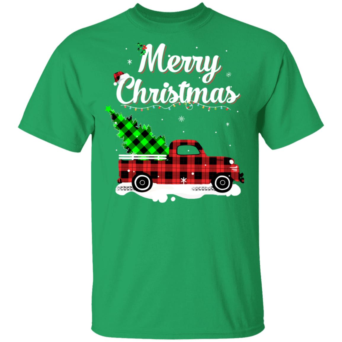 Red Truck Christmas Buffalo Plaid Merry Christmas T-Shirt & Sweatshirt | Teecentury.com