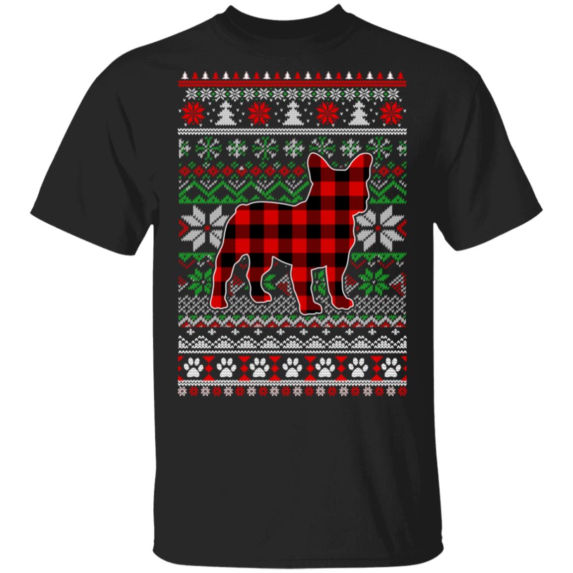 French Bulldog Red Plaid Ugly Christmas Sweater Gifts T-Shirt & Sweatshirt | Teecentury.com
